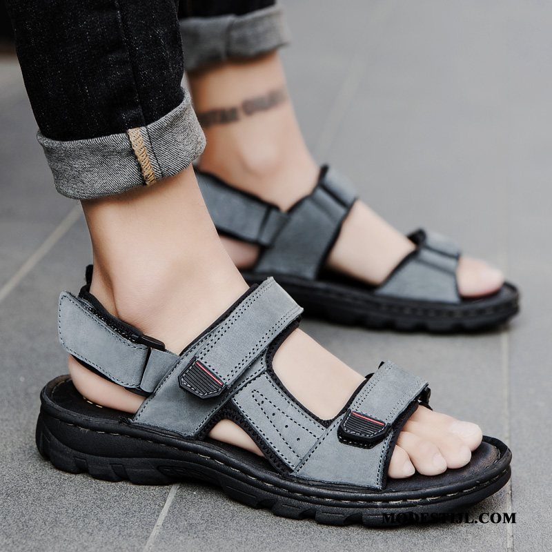 Heren Sandalen Sale Casual Jeugd Trend Mannen Schoenen Zandkleur Grijs