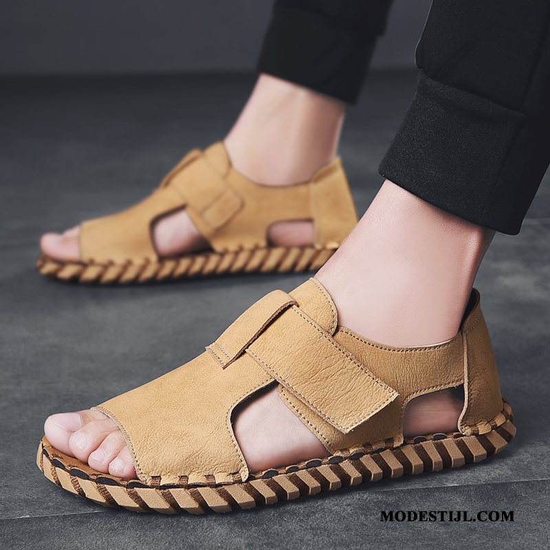 Heren Sandalen Sale Casual Zomer Open Teen Trend Rome Zandkleur Wit