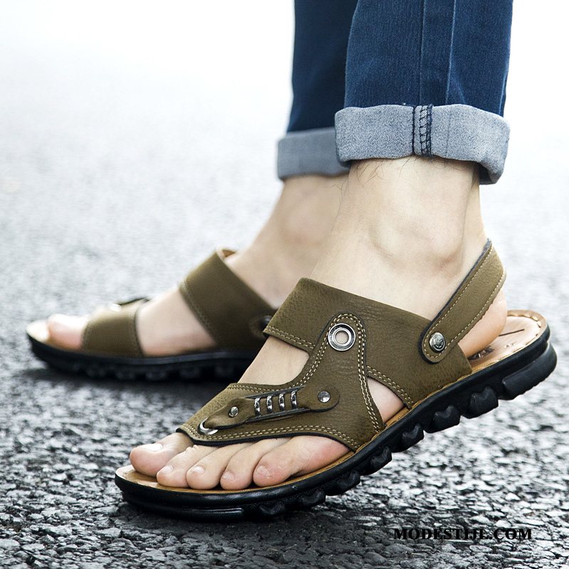 Heren Sandalen Winkel Leer Slipper Mannen Sandaal Zomer Zandkleur Geel