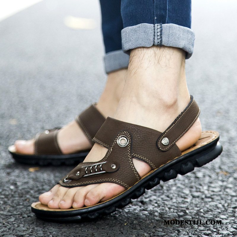 Heren Sandalen Winkel Leer Slipper Mannen Sandaal Zomer Zandkleur Geel