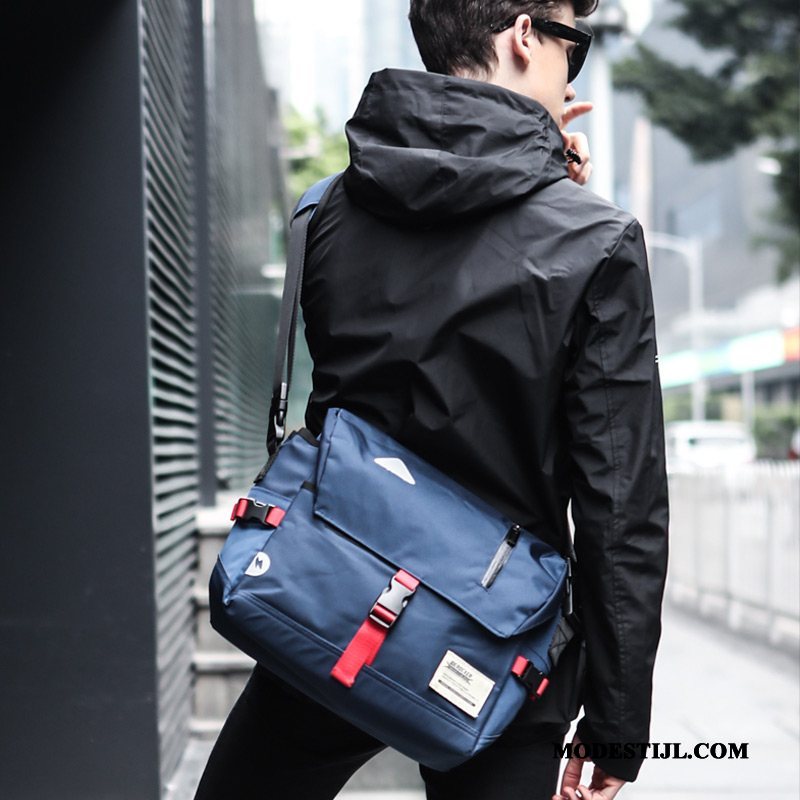 Heren Schoudertas Goedkoop Mannen Straat Schooltas Trend Messenger Tas Blauw