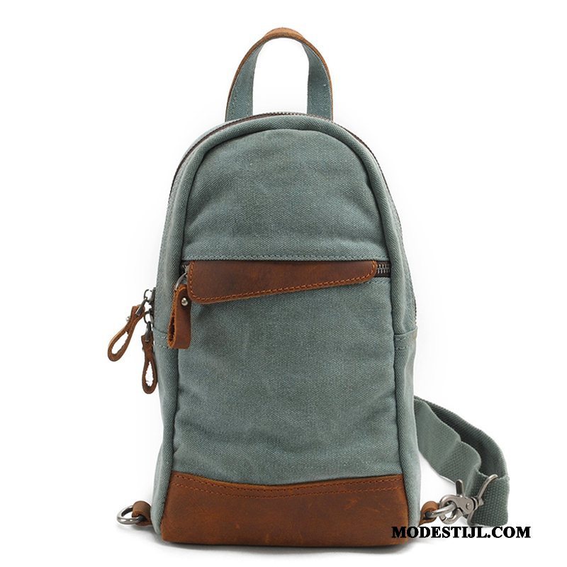 Heren Schoudertas Online Mannen Trend Canvas Borst Tas Leer Blauw Donker