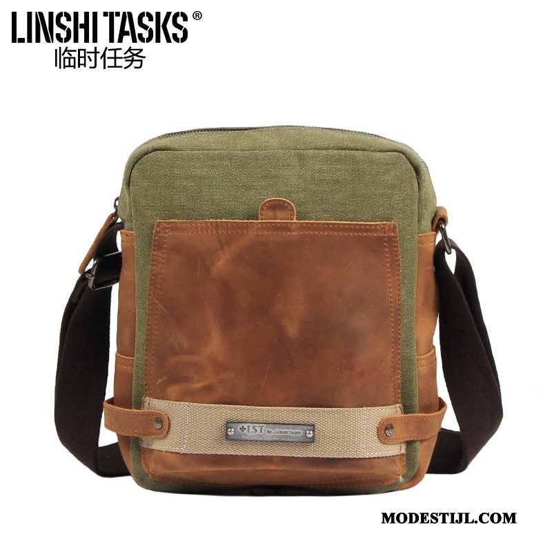 Heren Schoudertas Sale Mannen Trend Messenger Tas Canvas Casual Groen