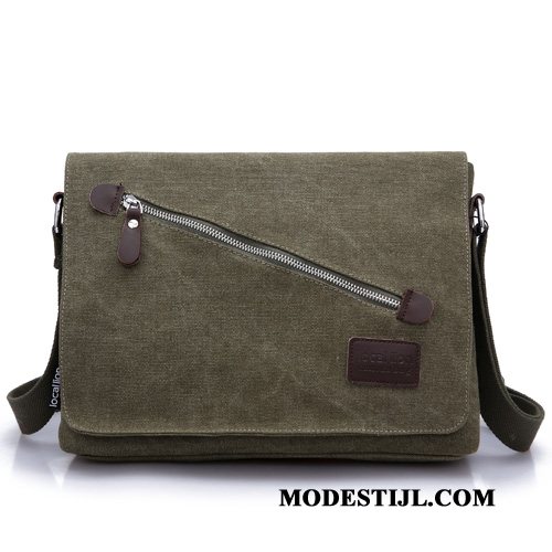 Heren Schoudertas Winkel Mannen Messenger Tas Schooltas Canvas Casual Legergroene