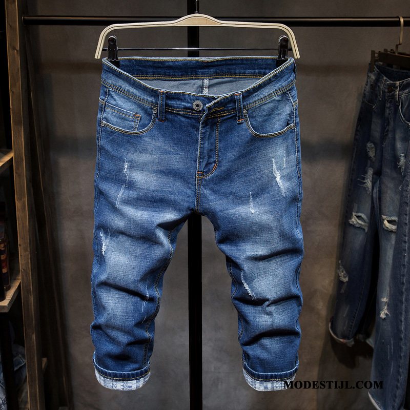 Heren Shorts Goedkoop Mannen Elastiek Korte Broek Spijkerbroek Jeans Dunne Blauw