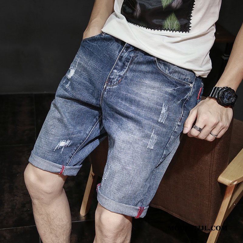 Heren Shorts Kopen Losse Trend Denim Dunne Korte Broek Blauw