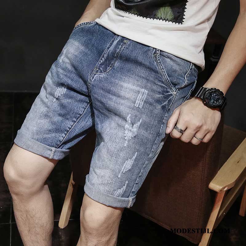 Heren Shorts Kopen Losse Trend Denim Dunne Korte Broek Blauw