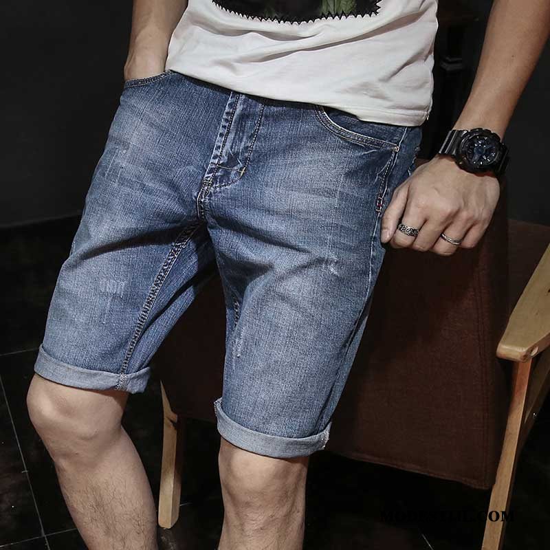 Heren Shorts Kopen Losse Trend Denim Dunne Korte Broek Blauw