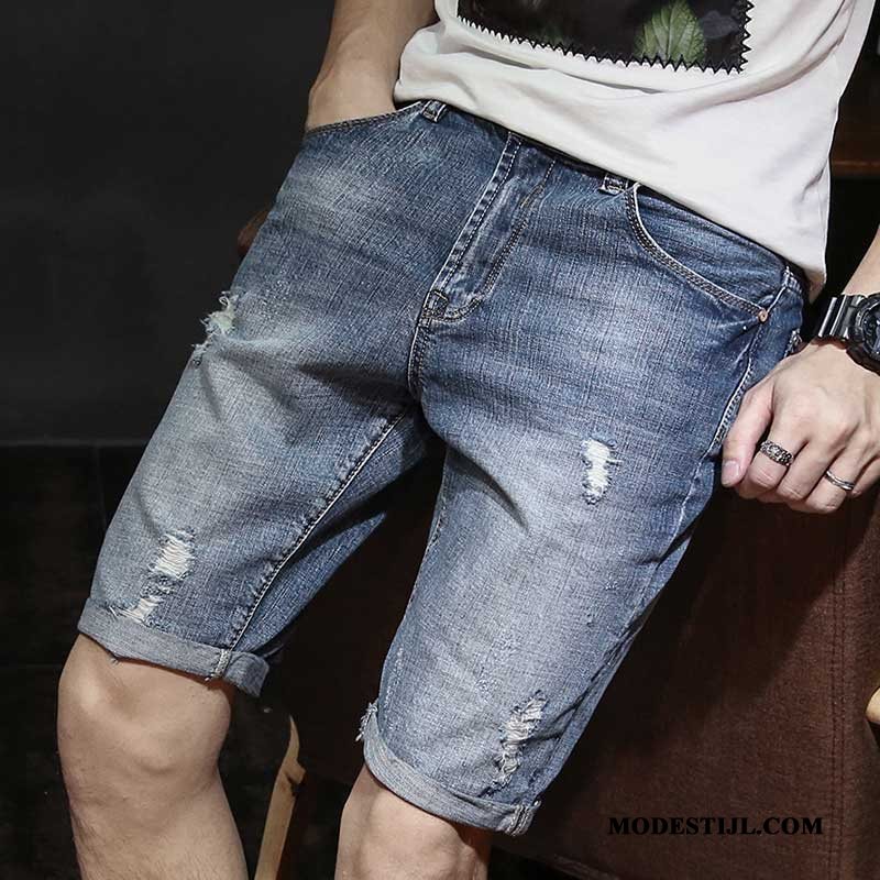 Heren Shorts Kopen Losse Trend Denim Dunne Korte Broek Blauw