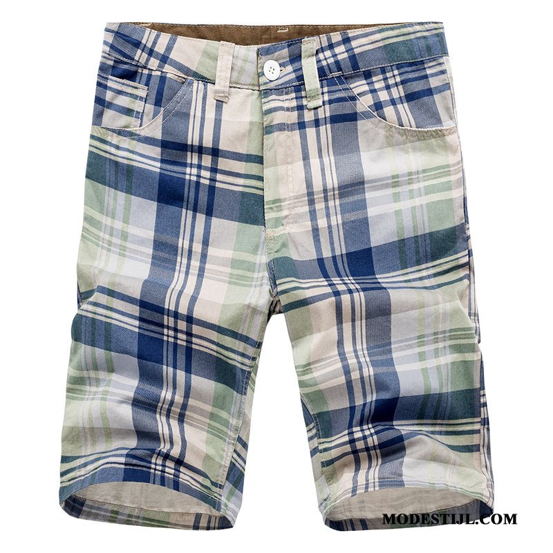 Heren Shorts Kopen Trend Geruit Korte Broek Casual Zomer Blauw