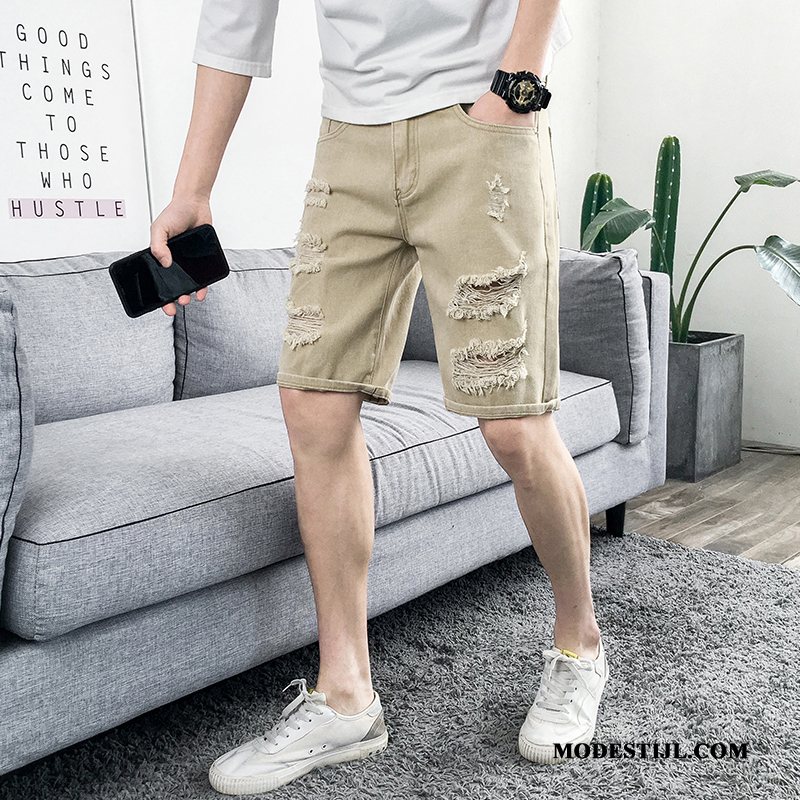 Heren Shorts Korting Mannen Zomer Korte Broek Losse Gaten Kaki Grijs