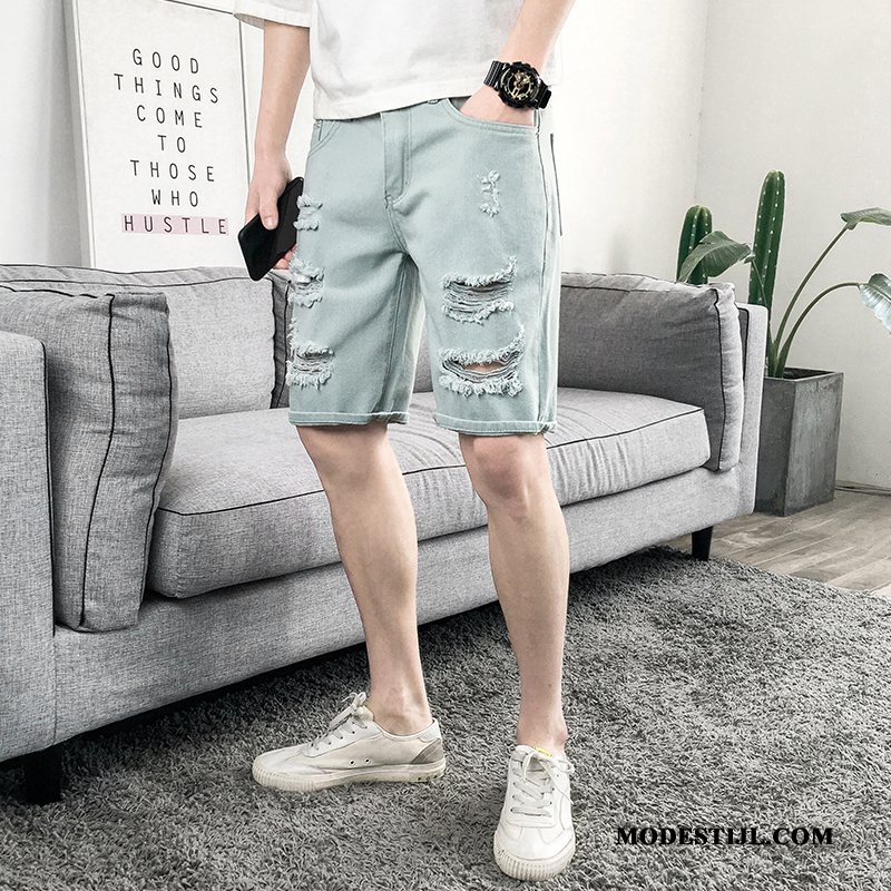 Heren Shorts Korting Mannen Zomer Korte Broek Losse Gaten Kaki Grijs