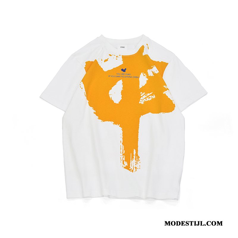 Heren T-shirts Online Bedrukken Zomer Mannen Ronde Hals Chinese Stijl Oranje