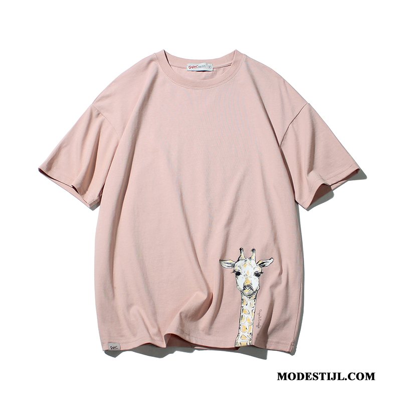 Heren T-shirts Online Losse Bedrukken Casual Halve Mouw Mannen Roze