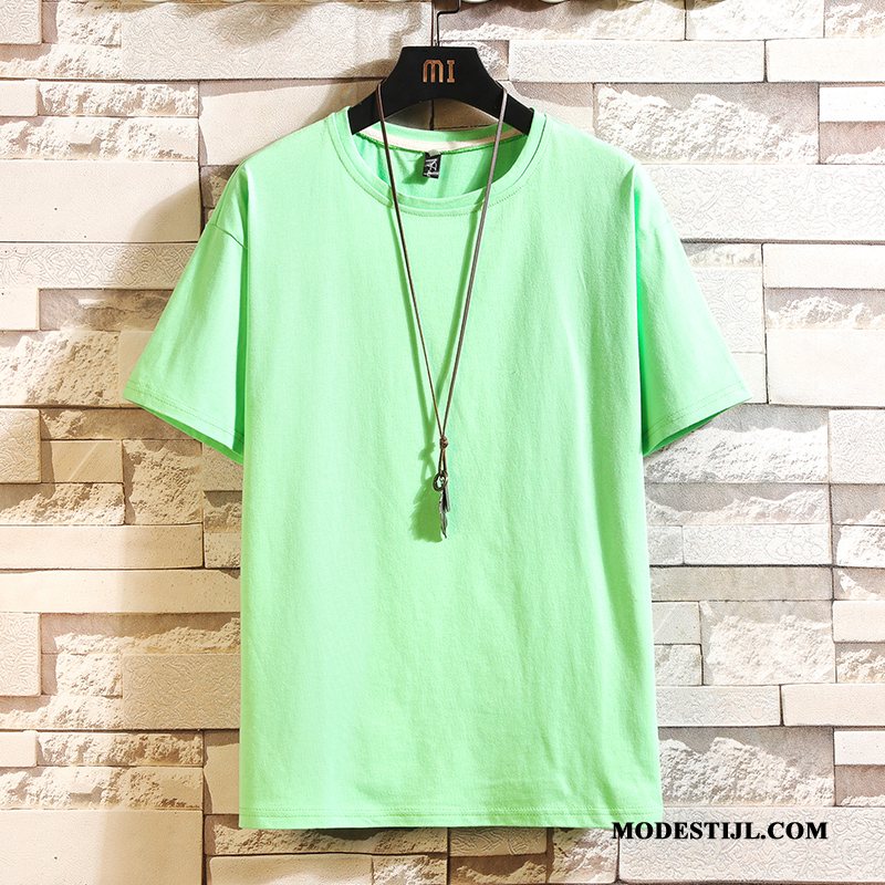 Heren T-shirts Online Mannen Korte Mouw Trend Halve Mouw Losse Effen Kleur Groen