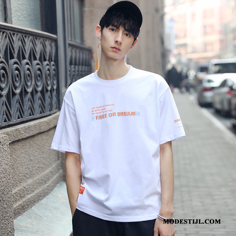Heren T-shirts Online Trend Trendy Merk Losse Mannen Halve Mouw Geel Wit