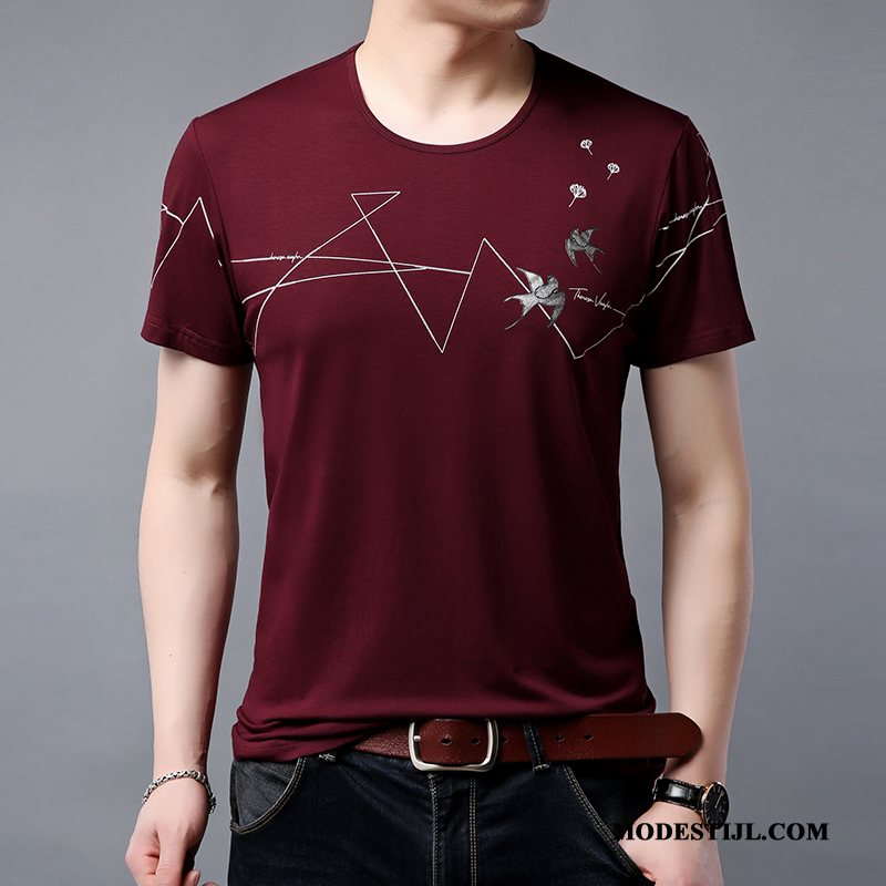 Heren T-shirts Winkel Korte Mouw Jeugd Mannen Halve Mouw Trend Rood Wit