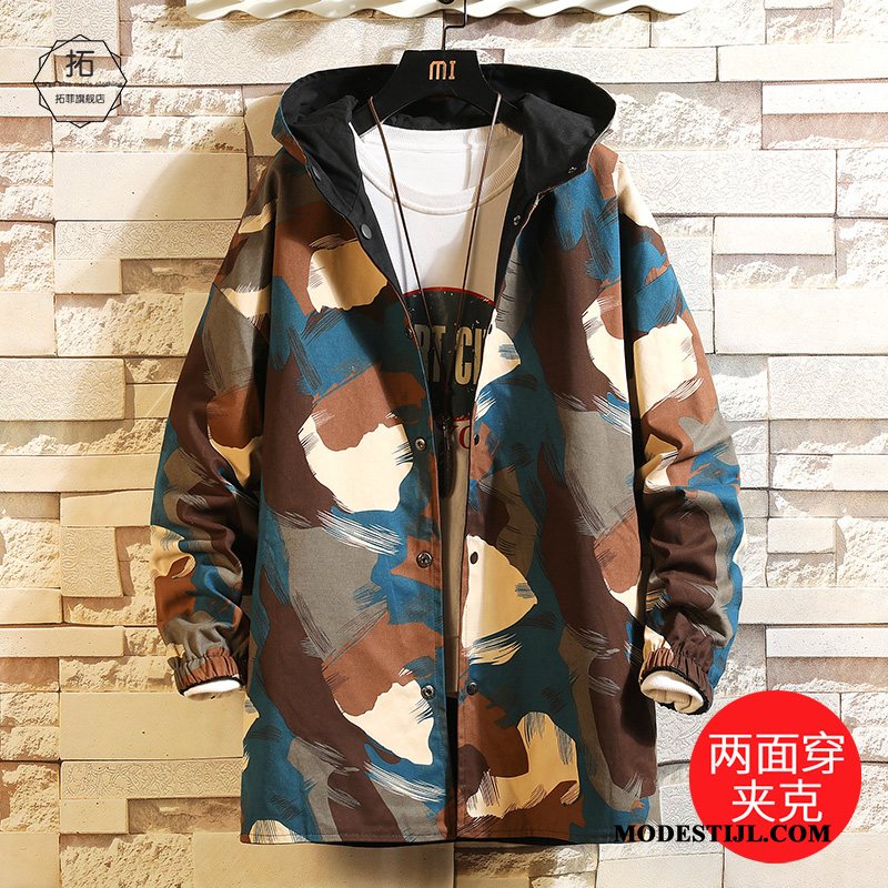 Heren Trenchcoat Goedkoop Hoodie Cargo Herfst Jas Losse Camouflage Groen