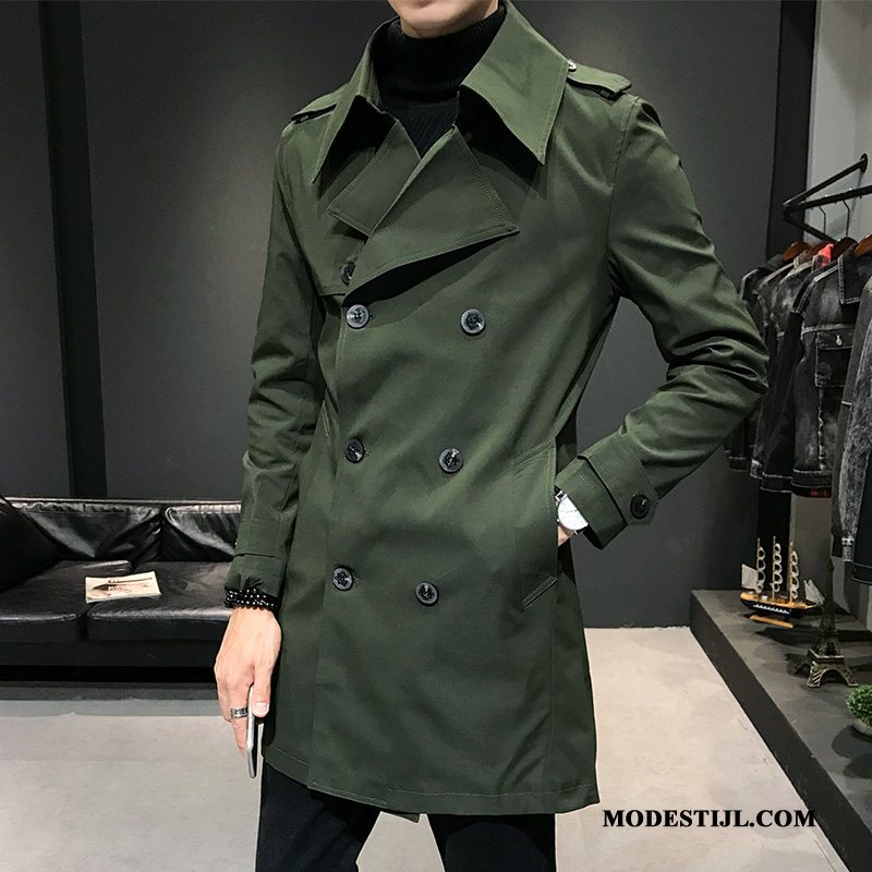 Heren Trenchcoat Kopen Herfst Mooi Mannen Lang Dunne Legergroene