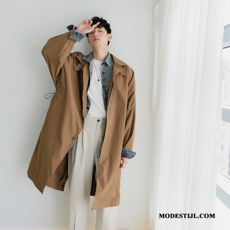 Heren Trenchcoat Kopen Lang Elegante Mannen Mooi Trend Zwart