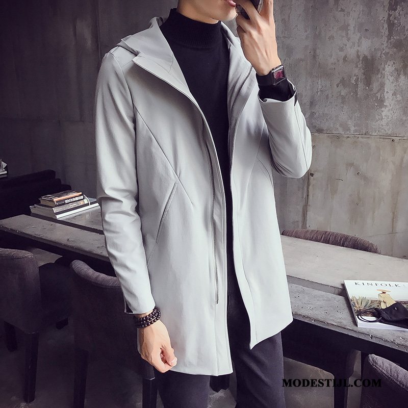 Heren Trenchcoat Kopen Mannen Trend Herfst Casual Jeugd Grijs Licht