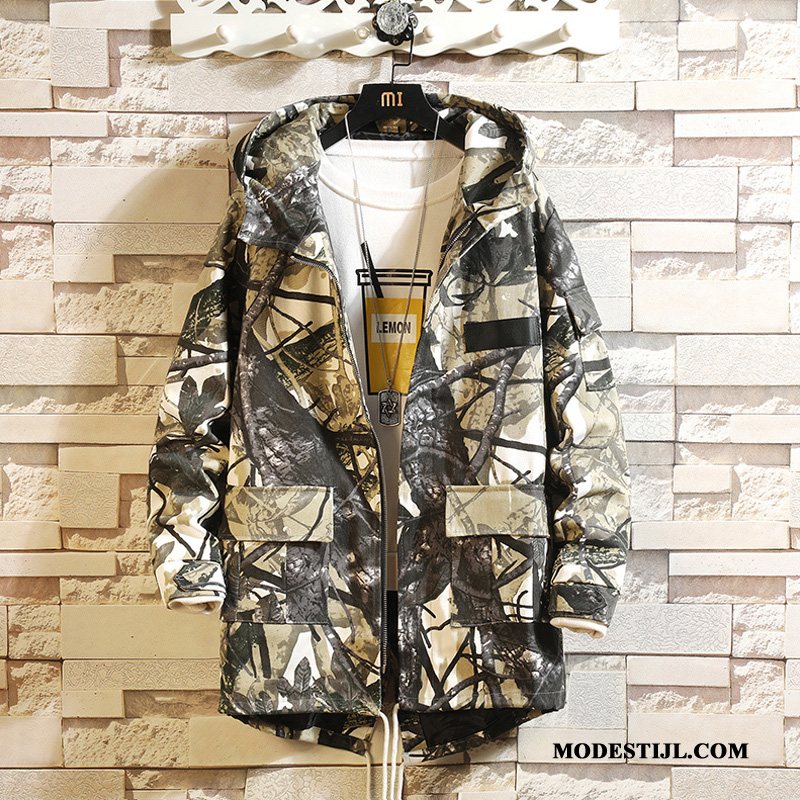 Heren Trenchcoat Online Grote Maten Herfst Toga Vet Jas Camouflage Zwart