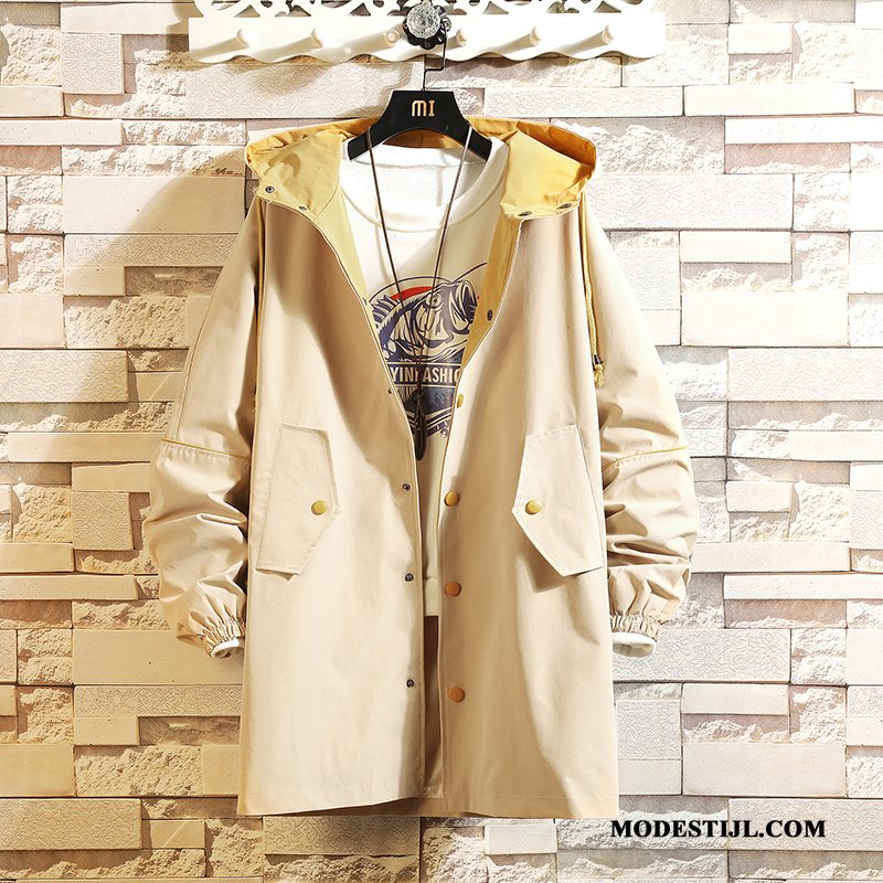 Heren Trenchcoat Sale Cargo Jas Herfst Hip-hop Losse Gemengde Kleuren Zwart