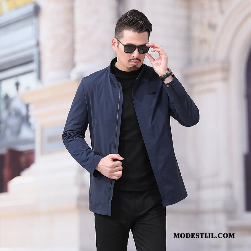 Heren Trenchcoat Sale Herfst Lang Mannen Jack Jas Donkerblauw