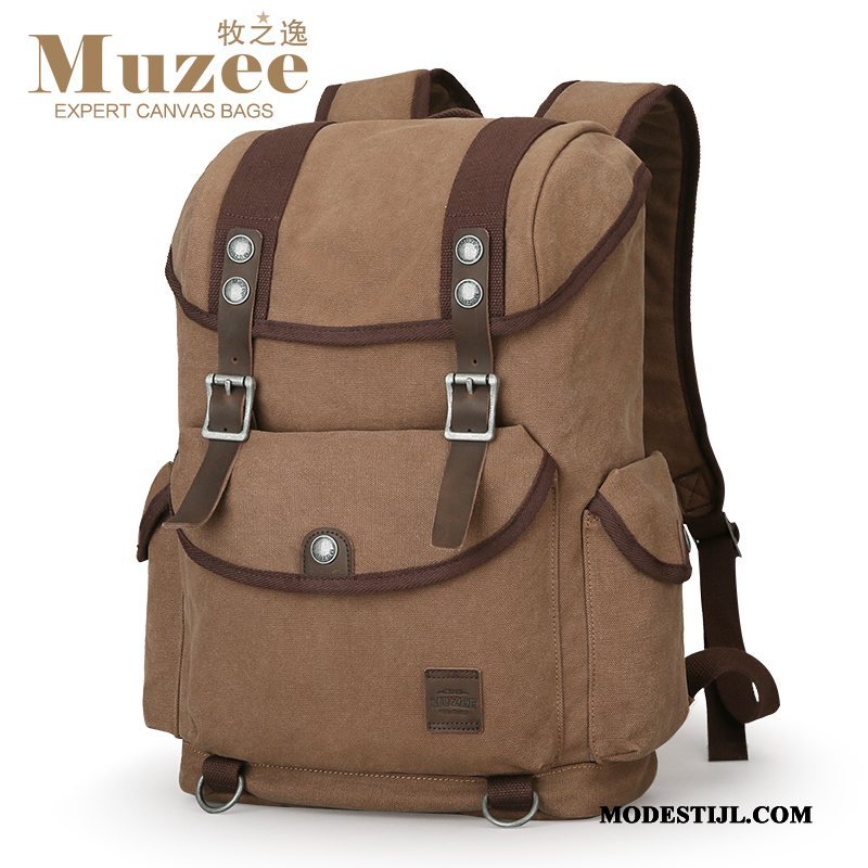 Heren Wandelrugzak Goedkoop Mode Trend Schooltas Casual Canvas Bruine