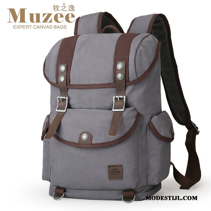 Heren Wandelrugzak Goedkoop Mode Trend Schooltas Casual Canvas Bruine