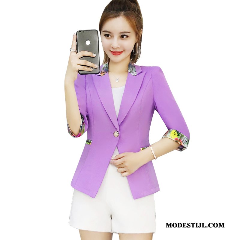 Dames Blazer Kopen 2019 Mini Casual Mouw Pak Paars