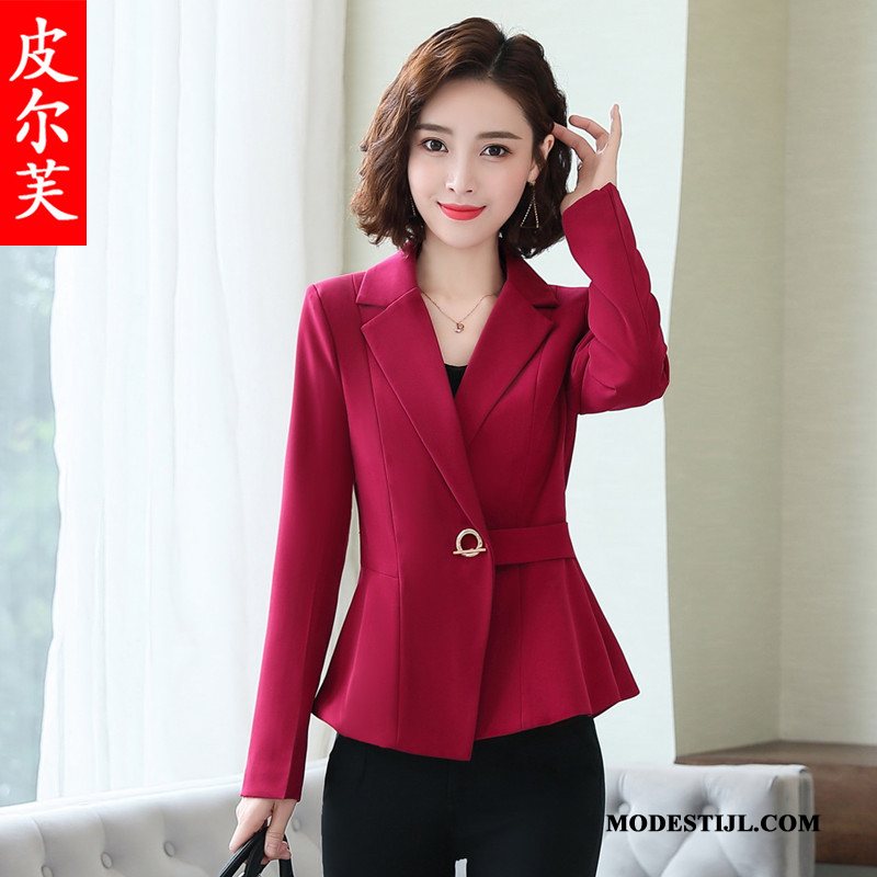 Dames Blazer Kopen Casual Slim Fit Mini Elegante Nieuw Rood