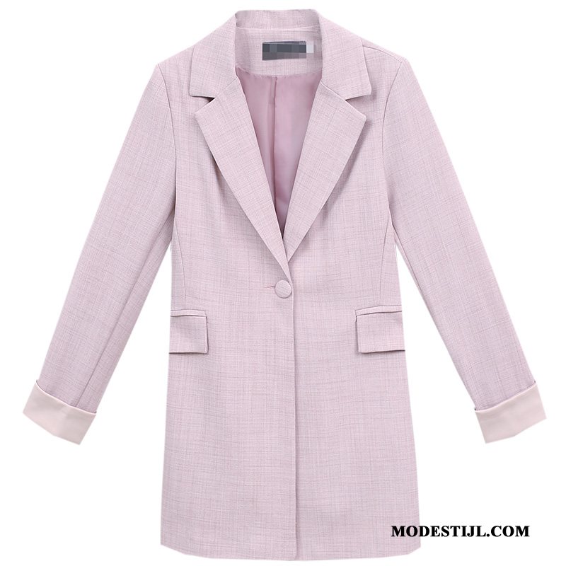 Dames Blazer Online Lang Brits Jasje Voorjaar Vrouwen Roze