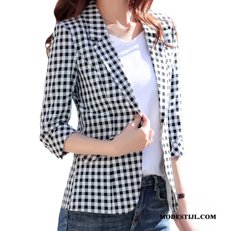 Dames Blazer Online Mini Pak Kort Werk 2019 Wit Zwart