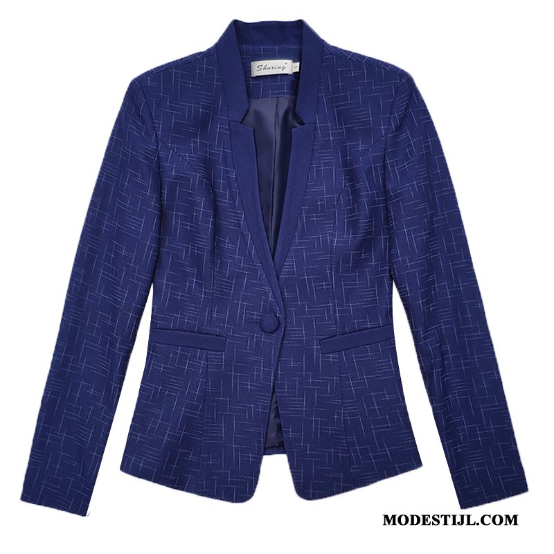 Dames Blazer Online Vrouwen Een Knopen Geen Halzen Nieuw Grote Maten Donkerblauw