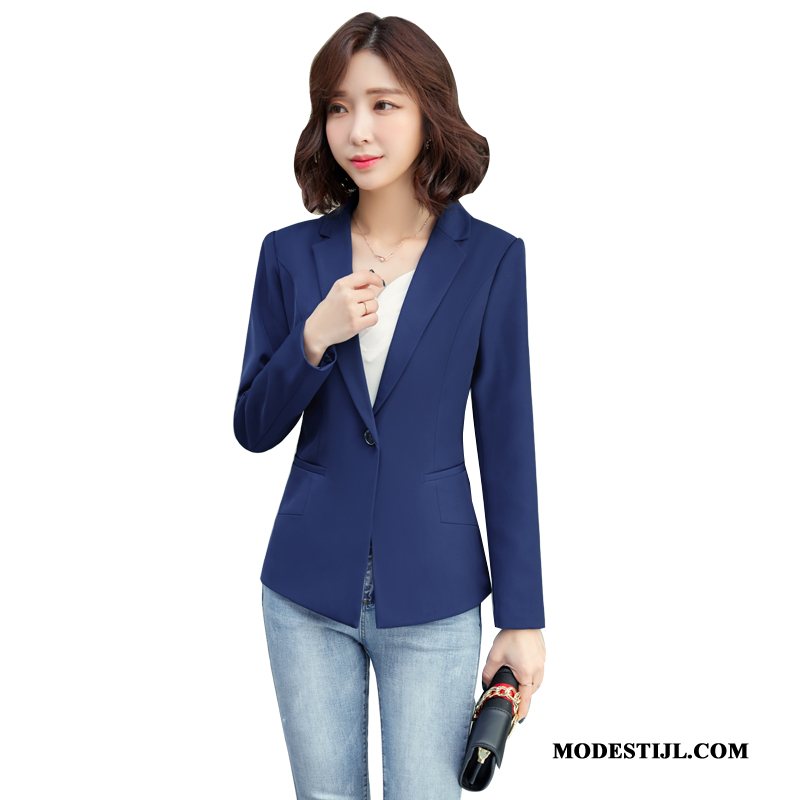 Dames Blazer Sale Kort Werk Slim Fit Mini 2019 Marineblauw Zwart