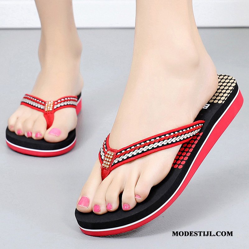 Dames Flip Flops Sale Vrouw Plat Vrouwen Zomer Pantoffels Zandkleur Rood