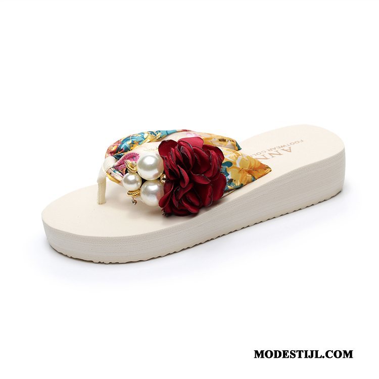 Dames Flip Flops Sale Vrouwen Mode Schoenen Bloemen Zomer Zandkleur Wit