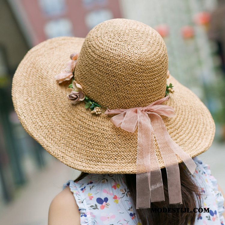 Dames Hoeden Goedkoop Zomer Reis Zonnehoeden Strohoed Vouw Zandkleur Bruine