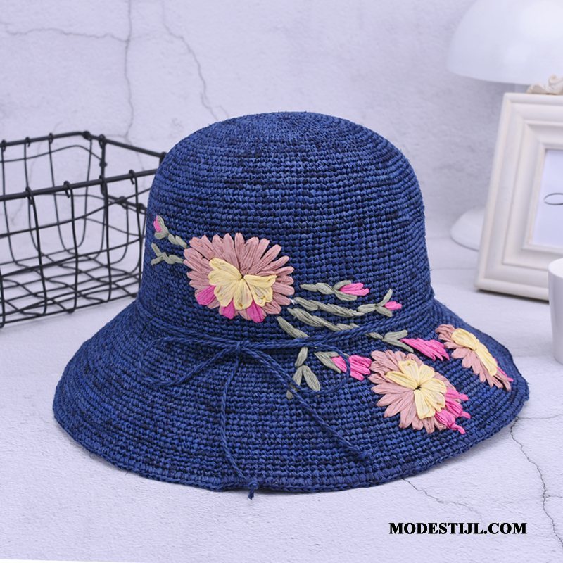 Dames Hoeden Online Strand Vintage Vrouwen Bloemen Zon Blauw Zandkleur