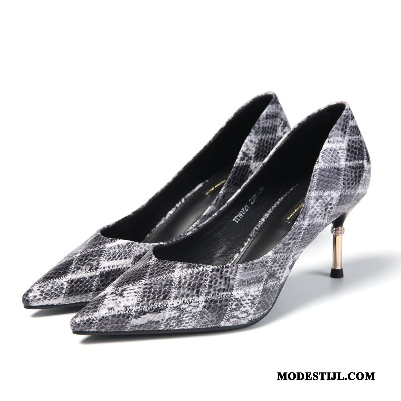 Dames Hoge Hakken Sale Geruit Banket Vrouwen Pumps Slangenprint Zwart Gouden