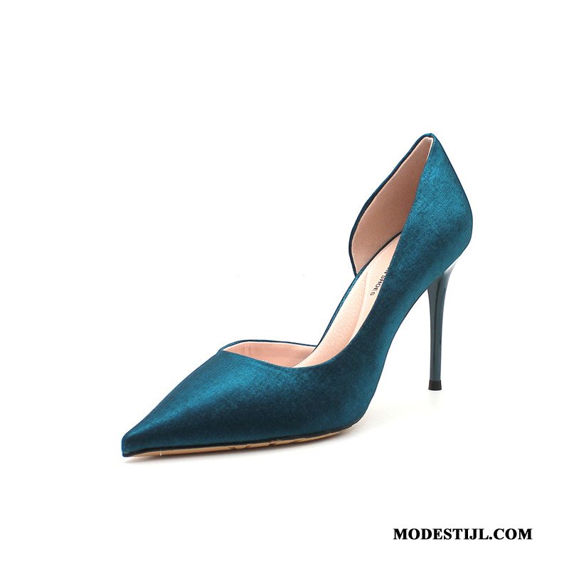 Dames Hoge Hakken Sale Satijnen Vrouwen Pumps Schoenen Herfst Blauw