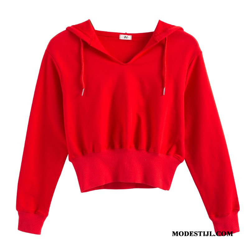 Dames Hoodies Goedkoop Kort Hoge Taille Vrouwen Nieuw Voorjaar Rood