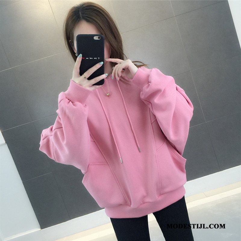 Dames Hoodies Online Losse Mouw Vleermuizen Vrouwen Pullover Effen Kleur Roze