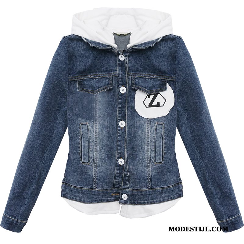 Dames Jassen Kopen Kort Jasje Jack Hoodie Denim Wit