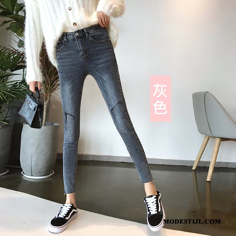 Dames Jeans Goedkoop Potlood Broek Gaten Spijkerbroek Jeans 2019 Dunne Grijs