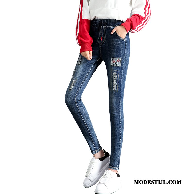 Dames Jeans Kopen Patroon 2019 Dunne Potlood Broek Elastiek Blauw Rood