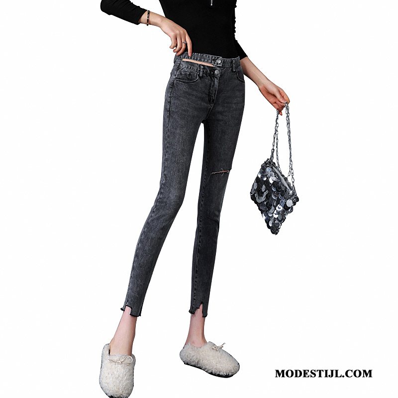 Dames Jeans Online Skinny Nieuw Gaten 2019 Herfst Zwart Grijs