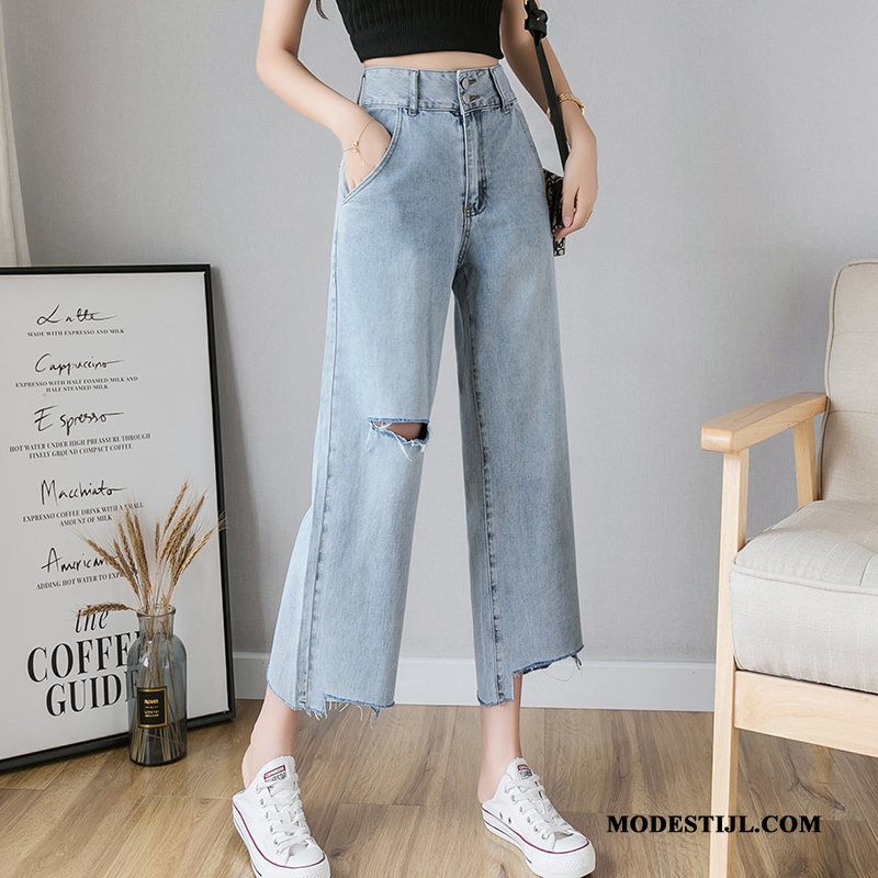 Dames Jeans Online Trend Spijkerbroek Jeans Zomer Gaten Casual Lichtblauw