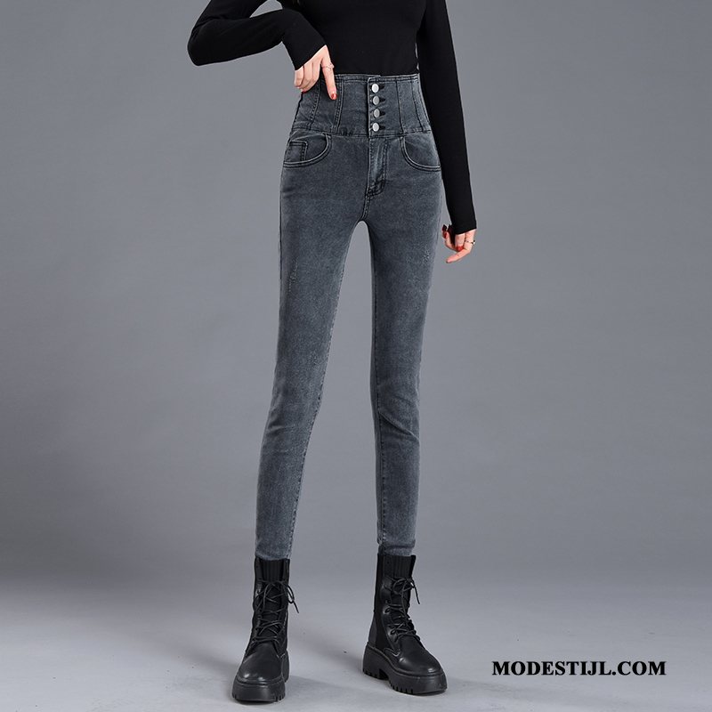 Dames Jeans Winkel Spijkerbroek Jeans Skinny Dunne Voorjaar Buik Zwart Grijs